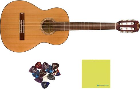 جيتار صوتي من Fender FA-15N 3/4 من النايلون، لوحة أصابع من خشب الجوز، طبيعي - 0971160121 حزمة مع 12 قطعة جيتار وقماش تلميع الصوت السائل in Kuwait