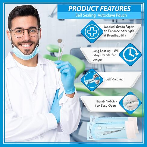 200 3.5" x 5.25" Sterilization Pouch Self Sealing Autoclave Bags for Dental, Tattoo Nail Art Instruments in Saudi Arabia
