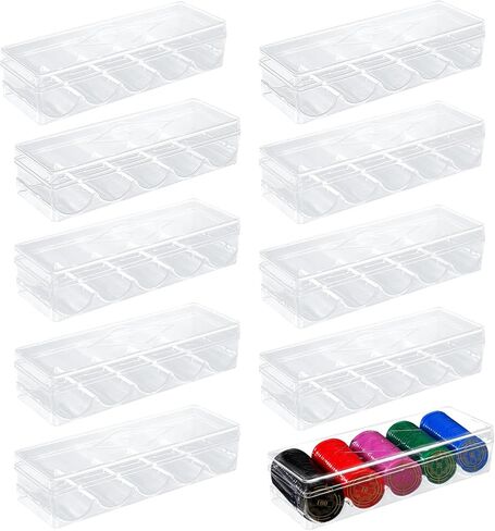 10 عبوات من شرائح بوكر الأكريليك الشفاف من سينينكو مع أغطية، علبة عرض شرائح بوكر الكازينو، علبة تخزين شرائح البوكر من أجل تكساس هولديم، بلاك جاك، 100 شريحة لكل منها in Kuwait