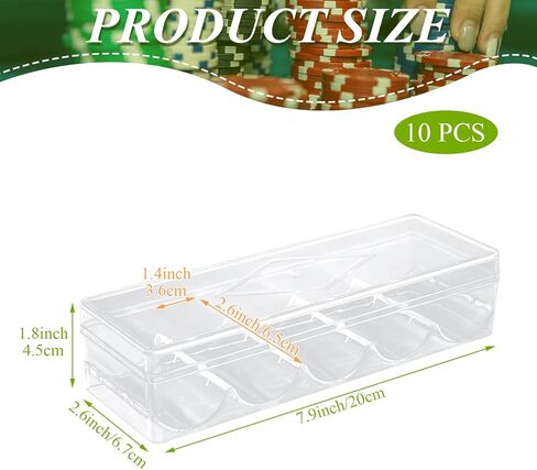 10 عبوات من شرائح بوكر الأكريليك الشفاف من سينينكو مع أغطية، علبة عرض شرائح بوكر الكازينو، علبة تخزين شرائح البوكر من أجل تكساس هولديم، بلاك جاك، 100 شريحة لكل منها in Kuwait