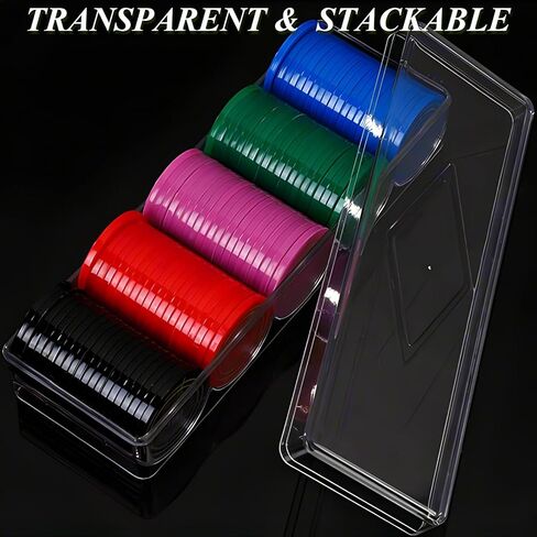 10 عبوات من شرائح بوكر الأكريليك الشفاف من سينينكو مع أغطية، علبة عرض شرائح بوكر الكازينو، علبة تخزين شرائح البوكر من أجل تكساس هولديم، بلاك جاك، 100 شريحة لكل منها in Kuwait