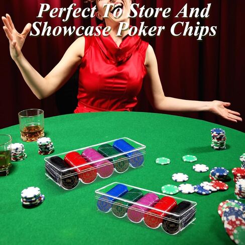 10 عبوات من شرائح بوكر الأكريليك الشفاف من سينينكو مع أغطية، علبة عرض شرائح بوكر الكازينو، علبة تخزين شرائح البوكر من أجل تكساس هولديم، بلاك جاك، 100 شريحة لكل منها in Kuwait