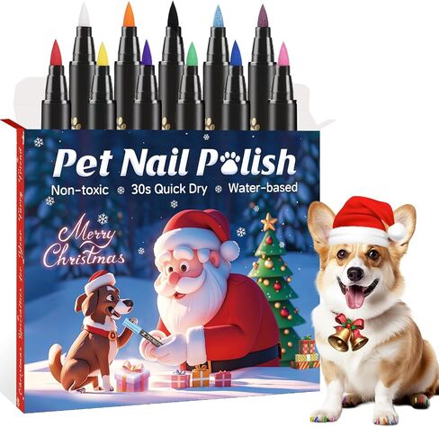 Christmas Dog Nail Polish Pens Quick Dry,Christmas Special Packaging,12 Colors Safe Dog Nail Polish Set to DIY Pretty Nails, Ideal Gifts for Dogs Cats Light Dark Nails,Odorless, Non-Toxic,Water-Based in Saudi Arabia