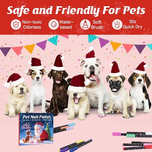Christmas Dog Nail Polish Pens Quick Dry,Christmas Special Packaging,12 Colors Safe Dog Nail Polish Set to DIY Pretty Nails, Ideal Gifts for Dogs Cats Light Dark Nails,Odorless, Non-Toxic,Water-Based in Saudi Arabia