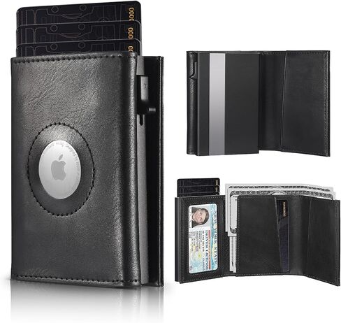 Airtag Wallet, Men Wallet with Coin Compartment RFID Protection, Slim Wallet Holds 10+ Cards, Magnetic Design and Eject Mechanism Credit Card Case for Men (Airtag Not Included in Product) in Saudi Arabia