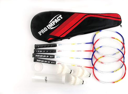 Pro Impact Badminton Racket Set - Aluminum Head with Steel Shaft - Includes Lightweight Rackets & Feather Shuttlecocks with Carrying Case - Outdoor Games for Adults and Family in Kuwait