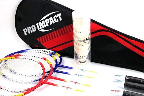 Pro Impact Badminton Racket Set - Aluminum Head with Steel Shaft - Includes Lightweight Rackets & Feather Shuttlecocks with Carrying Case - Outdoor Games for Adults and Family in Kuwait