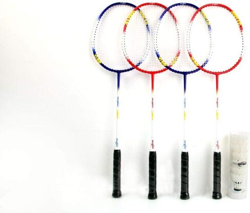 Pro Impact Badminton Racket Set - Aluminum Head with Steel Shaft - Includes Lightweight Rackets & Feather Shuttlecocks with Carrying Case - Outdoor Games for Adults and Family in Kuwait