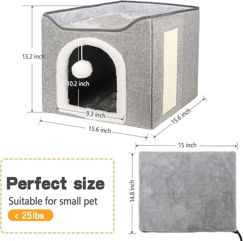 سرير قطط مُدفأ للقطط الداخلية، بيت قطط قابل للطي مع وسادة تدفئة قابلة للإزالة للقطط، سرير قطط مغطى بالكلاب الصغيرة، مخبأ للكهف مع وسادة خدش، للاستخدام في جميع المواسم in Kuwait