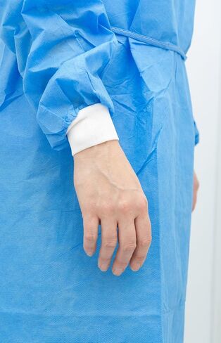 AMU Solutions Level 2 Disposable Isolation Gowns - SMS 35g, Knitted Cuffs, Fully Closed Double Tie Neck and Waist, Universal Fit, Latex-Free, Blue (10) in Saudi Arabia