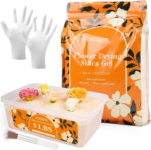 VOISEN Silica Gel Flower Drying, 5LBS Silica Gel for Drying Flowers,Color Indicating Flower Preservation Kit Contains Flowers Desiccant, Brush, Gloves, 6.7 L Plastic Box in Kuwait