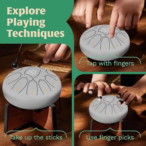 Steel Tongue Drum 14 Inches, 15 Notes Steel Drum + Unique Stand, Drum Sticks, Finger-Picks, Bag, Beginners Friends &Adults | Spiritual Musical Instruments. Water Blue in Saudi Arabia