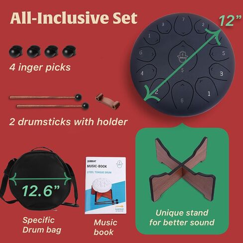 Steel Tongue Drum 14 Inches, 15 Notes Steel Drum + Unique Stand, Drum Sticks, Finger-Picks, Bag, Beginners Friends &Adults | Spiritual Musical Instruments. Water Blue in Saudi Arabia
