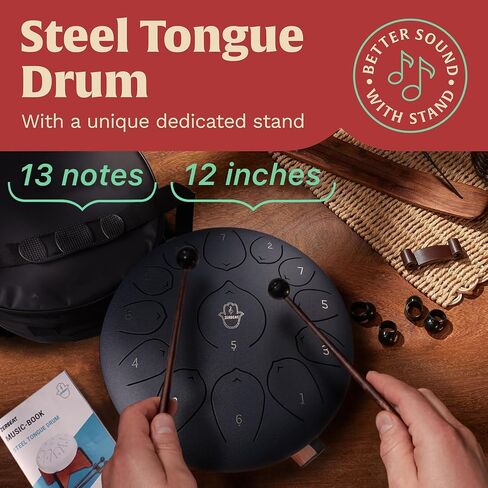 Steel Tongue Drum 14 Inches, 15 Notes Steel Drum + Unique Stand, Drum Sticks, Finger-Picks, Bag, Beginners Friends &Adults | Spiritual Musical Instruments. Water Blue in Saudi Arabia