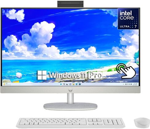 HP 27 inch All-in-One Touchscreen Desktop, Intel 12-core Ultra 7 155U, 32GB DDR5 RAM, 2TB SSD, Windows 11 Pro & Microsoft Office Lifetime License, Wireless KB & Mouse, Adjustable Height, HD Webcam in Saudi Arabia