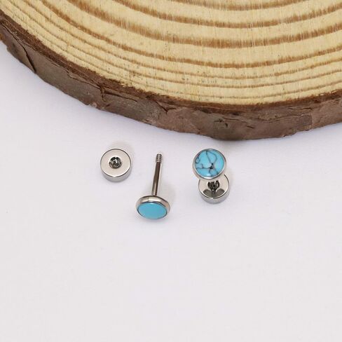 Flat Back Earrings for Women, G23 Titanium Hypoallergenic Onyx Earrings, Stone Flat Back Studs Earrings for Multiple Piercings, Nickel Free Flatback Earrings Studs(Black Onyx, 4MM) in Kuwait