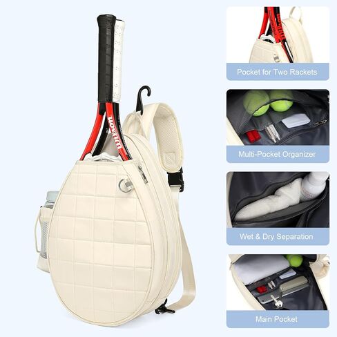 Tennis Bag, Quilted Tennis Backpack Holds 2 Rackets, Waterproof Crossbody Sling Pickleball Bags for Women, Men and Youth in Kuwait