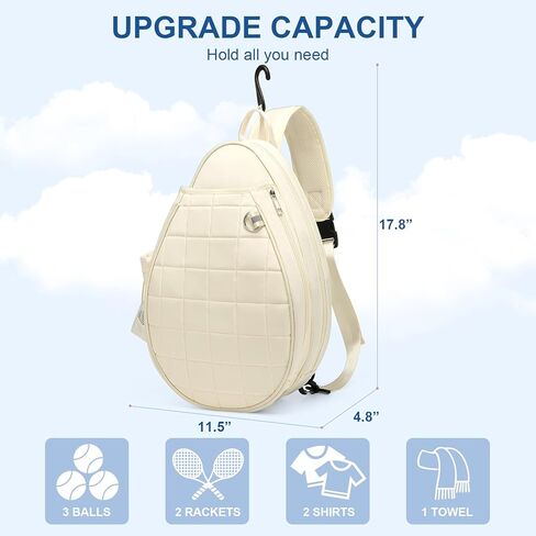 Tennis Bag, Quilted Tennis Backpack Holds 2 Rackets, Waterproof Crossbody Sling Pickleball Bags for Women, Men and Youth in Kuwait