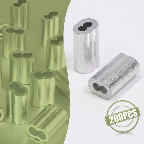 200pcs M1 Aluminum Cable Crimps, Crimping Loop Sleeve Wire Rope Sleeves, Metal Double Barrel Ferrules for Wire Rope End in Saudi Arabia