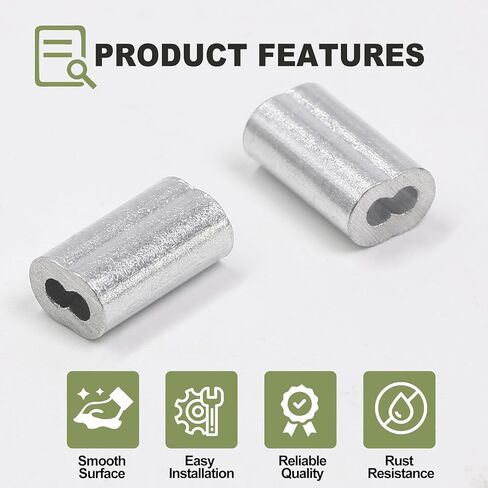 200pcs M1 Aluminum Cable Crimps, Crimping Loop Sleeve Wire Rope Sleeves, Metal Double Barrel Ferrules for Wire Rope End in Saudi Arabia