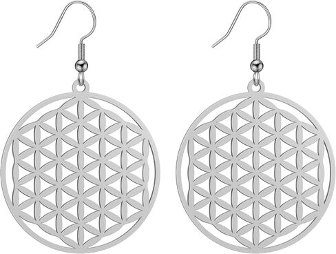 Amaxer Flower of Life Seed of Life Mandala Sacred Geometry Protection Statement Hollowed Out Pendant Charm Drop Dangle Earrings (style 1, gold) in Saudi Arabia