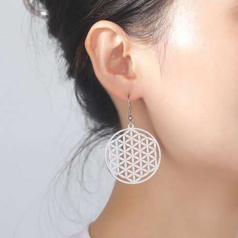 Amaxer Flower of Life Seed of Life Mandala Sacred Geometry Protection Statement Hollowed Out Pendant Charm Drop Dangle Earrings (style 1, gold) in Saudi Arabia