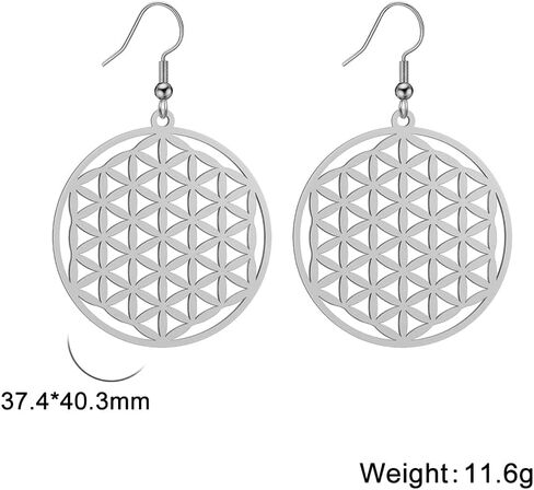 Amaxer Flower of Life Seed of Life Mandala Sacred Geometry Protection Statement Hollowed Out Pendant Charm Drop Dangle Earrings (style 1, gold) in Saudi Arabia