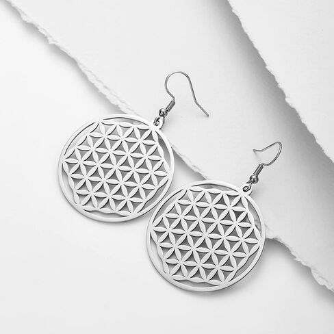 Amaxer Flower of Life Seed of Life Mandala Sacred Geometry Protection Statement Hollowed Out Pendant Charm Drop Dangle Earrings (style 1, gold) in Saudi Arabia