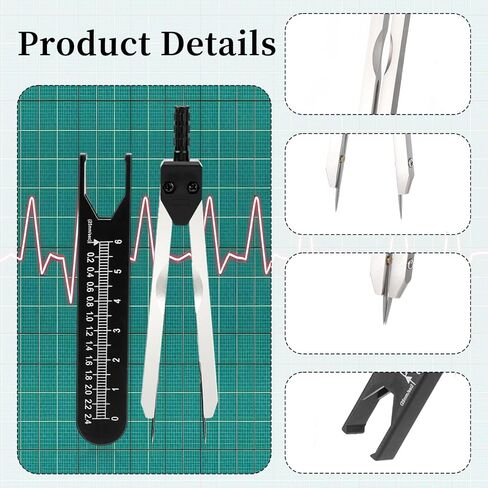 8 Pack ECG Calipers for Nurses, Metal ECG Caliper with Ruler, Electrocardiogram Divider for Nursing，Electrocardiographs Measuring Tool for Doctors, Gift for Nurses, Medical Student - Black in Kuwait