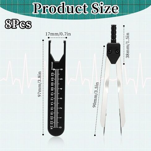 8 Pack ECG Calipers for Nurses, Metal ECG Caliper with Ruler, Electrocardiogram Divider for Nursing，Electrocardiographs Measuring Tool for Doctors, Gift for Nurses, Medical Student - Black in Kuwait