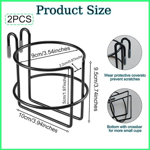 2 Pcs Shopping Cart Cup Holder with Bottom Bar, Updated Portable Cup Holder Reusable Shopping Carts Drink Holder Stainless Steel Cup Holder for Hanging Stanley Cup Coffee Cup Baby Bottle (Black) in Kuwait