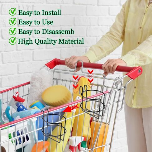 2 Pcs Shopping Cart Cup Holder with Bottom Bar, Updated Portable Cup Holder Reusable Shopping Carts Drink Holder Stainless Steel Cup Holder for Hanging Stanley Cup Coffee Cup Baby Bottle (Black) in Kuwait