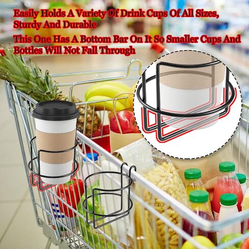 2 Pcs Shopping Cart Cup Holder with Bottom Bar, Updated Portable Cup Holder Reusable Shopping Carts Drink Holder Stainless Steel Cup Holder for Hanging Stanley Cup Coffee Cup Baby Bottle (Black) in Kuwait