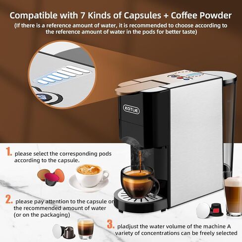 KOTLIE 5in1 Level 7 Water Volume Espresso Machine, 19Bar Single Serve Coffee Maker for KEU* K-Cup Capsules/NES* Original/Dolce Gusto//Ground Coffee/44mm ESE,Hot&Cold Brew Coffee Machine in Saudi Arabia