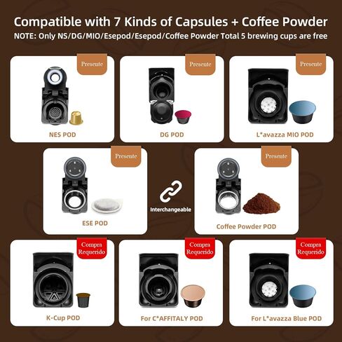 KOTLIE 5in1 Level 7 Water Volume Espresso Machine, 19Bar Single Serve Coffee Maker for KEU* K-Cup Capsules/NES* Original/Dolce Gusto//Ground Coffee/44mm ESE,Hot&Cold Brew Coffee Machine in Saudi Arabia