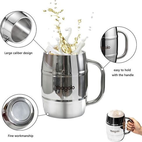 Beer Mug, 32oz Double Wall Stainless Steel Beer Stein with Handle, Insulated Stein Mug for Cold Drinks, Hot Coffee, Milk, Shatterproof Cups for Men Women, Gift for Beer Lovers in Saudi Arabia