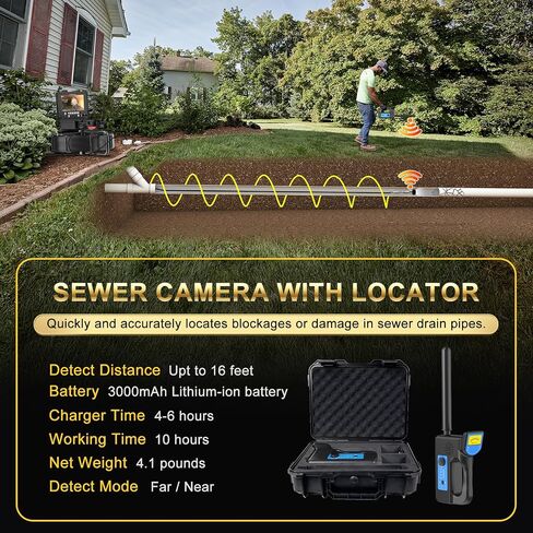 Sewer Camera with Locator 150ft, 7mm Thicker Cable, Self Leveling Drain Camera, Distance Counter, 9" 1080P HD Plumbing Camera Snake with Light, Pipe Inspection Camera Video/Audio Record 32GB in Saudi Arabia
