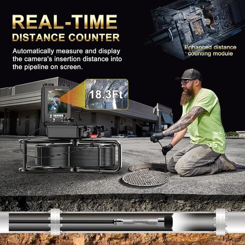 Sewer Camera with Locator 150ft, 7mm Thicker Cable, Self Leveling Drain Camera, Distance Counter, 9" 1080P HD Plumbing Camera Snake with Light, Pipe Inspection Camera Video/Audio Record 32GB in Saudi Arabia
