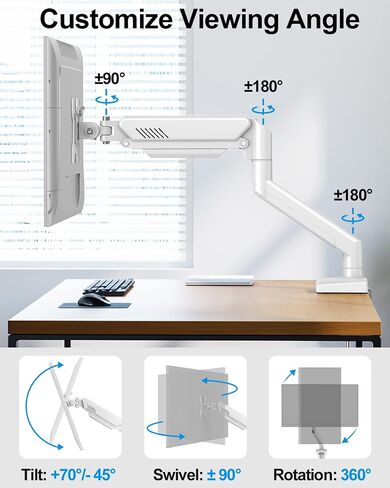 Single Monitor Mount Arm Fits Monitor up to 32 Inch, Monitor Desk Mount Holds 4.4-19.8lbs Computer Screen, Full Motion Gas Spring Monitor Desk Mount, VESA Mount 75x75, 100x100, Freelift in Saudi Arabia