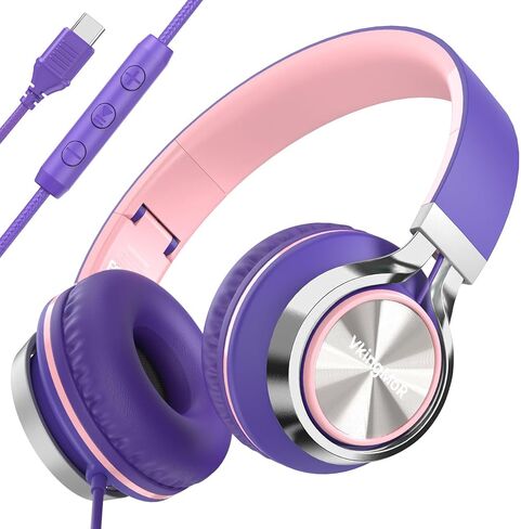 Wired Headphones with Mic & Volume Control — （Upgraded） Type-C Wired Headphones, On-Ear Headphones with Wire, Plug in Headphones for Laptop, Wired Headphone Over Ear Green in Saudi Arabia