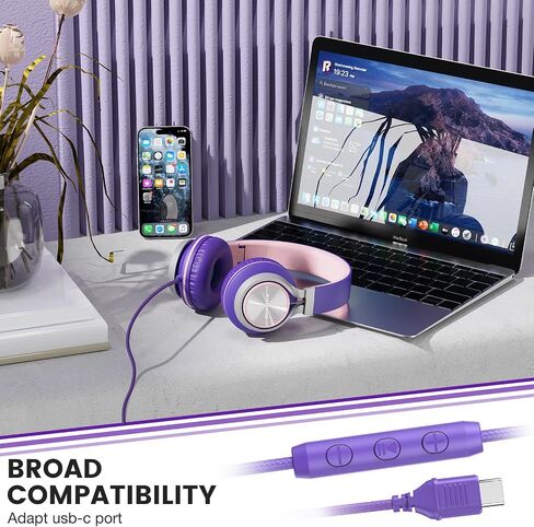 Wired Headphones with Mic & Volume Control — （Upgraded） Type-C Wired Headphones, On-Ear Headphones with Wire, Plug in Headphones for Laptop, Wired Headphone Over Ear Green in Saudi Arabia