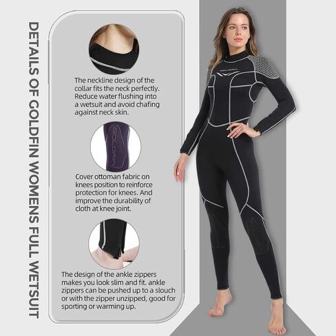 GoldFin Wetsuit for Women, Womens 3mm Wetsuits Fullbody Back Zipper in Kuwait