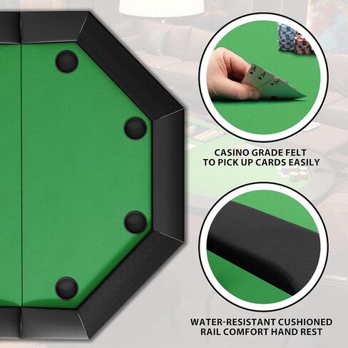 Octagon Poker Table with 8 Cup Holders, Casino Leisure Table for 8 Players, Blackjack Gaming Table with Water-Resistant Cushioned Rail in Saudi Arabia