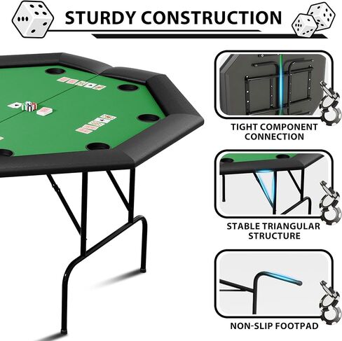 Octagon Poker Table with 8 Cup Holders, Casino Leisure Table for 8 Players, Blackjack Gaming Table with Water-Resistant Cushioned Rail in Saudi Arabia