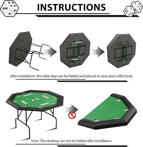 Octagon Poker Table with 8 Cup Holders, Casino Leisure Table for 8 Players, Blackjack Gaming Table with Water-Resistant Cushioned Rail in Saudi Arabia