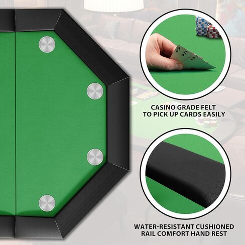 Octagon Poker Table with 8 Cup Holders, Casino Leisure Table for 8 Players, Blackjack Gaming Table with Water-Resistant Cushioned Rail in Saudi Arabia