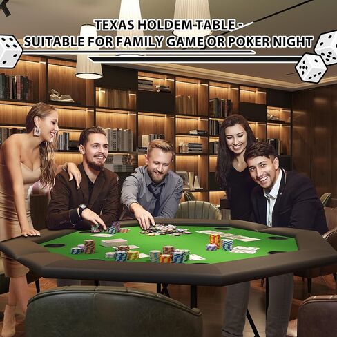 Octagon Poker Table with 8 Cup Holders, Casino Leisure Table for 8 Players, Blackjack Gaming Table with Water-Resistant Cushioned Rail in Saudi Arabia