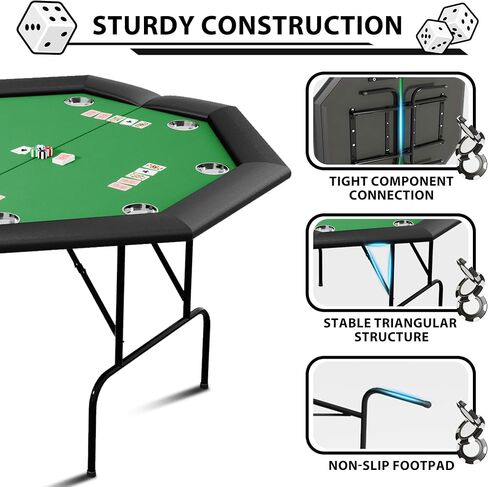 Octagon Poker Table with 8 Cup Holders, Casino Leisure Table for 8 Players, Blackjack Gaming Table with Water-Resistant Cushioned Rail in Saudi Arabia