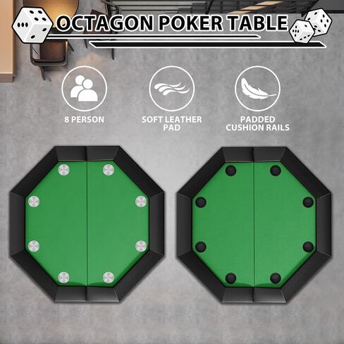 Octagon Poker Table with 8 Cup Holders, Casino Leisure Table for 8 Players, Blackjack Gaming Table with Water-Resistant Cushioned Rail in Saudi Arabia