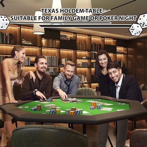 Octagon Poker Table with 8 Cup Holders, Casino Leisure Table for 8 Players, Blackjack Gaming Table with Water-Resistant Cushioned Rail in Saudi Arabia